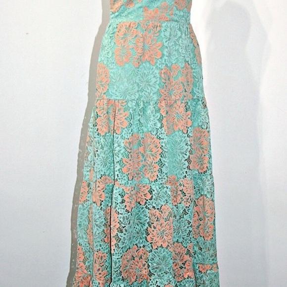 DRESS THE POPULATION Melina Tiered Skirt Maxi Dress in SEAFOAM MULTI sz M $268 - Picture 9 of 13